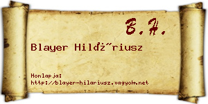 Blayer Hiláriusz névjegykártya
